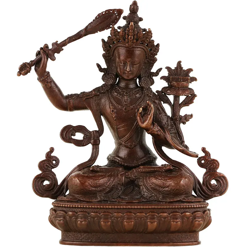 Pure copper Manjushri Buddha statue of Tibetan Buddhism tantra home devotion decoration ancient color