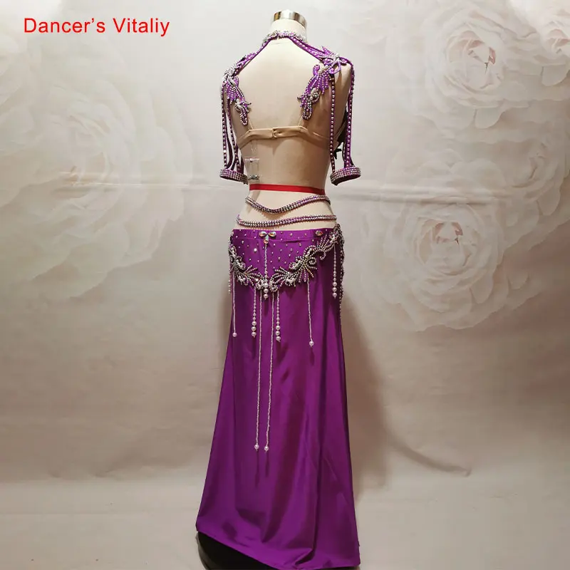 Belly Dance Suit Diamond-Studded Bra Split Long Skirt Performance Clothing High-end Custom Woman Child Competition Clothes Set