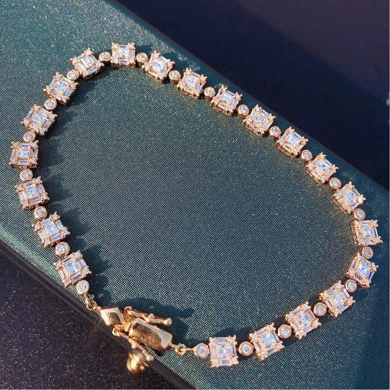 Aazuo 18K Rose Gold Real Diamond 3.0ct H SI Luxury Square Bracelet For Woman Upscale Trendy Wedding Engagement Party Au750