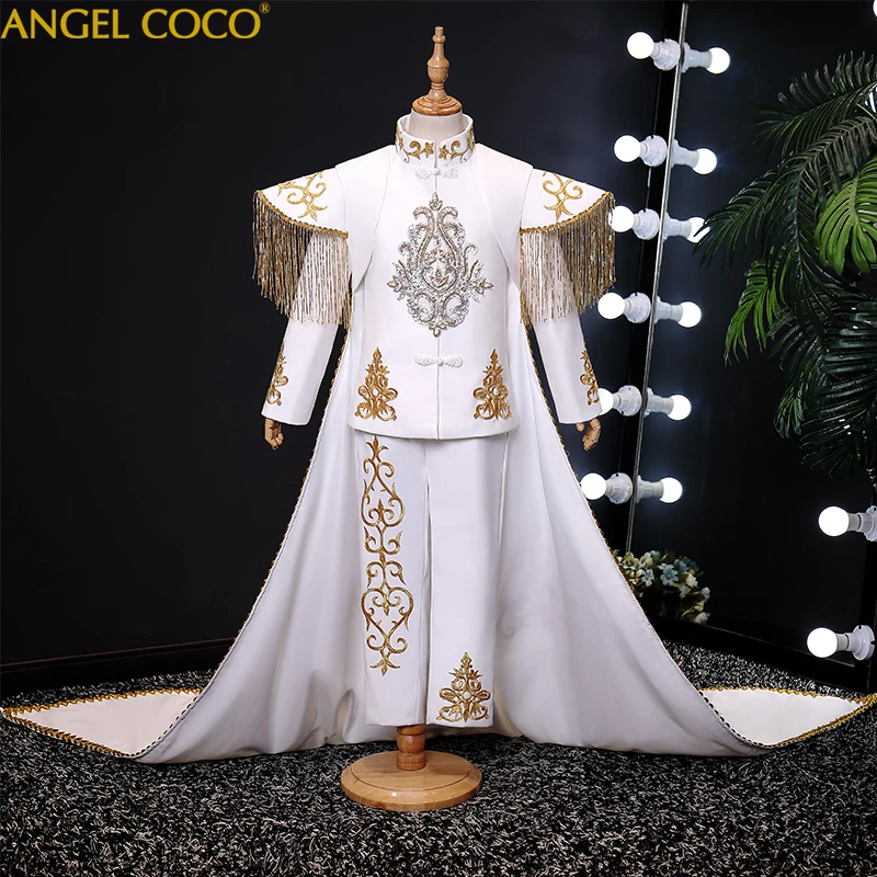 Royal White Gold Prince\'s Pageant Dresses For Children Gentleman Dresses models catwalk palace boys suits for weddings costumes