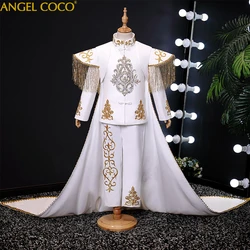 Royal White Gold Prince's Pageant Dresses For Children Gentleman Dresses models catwalk palace boys suits for weddings costumes