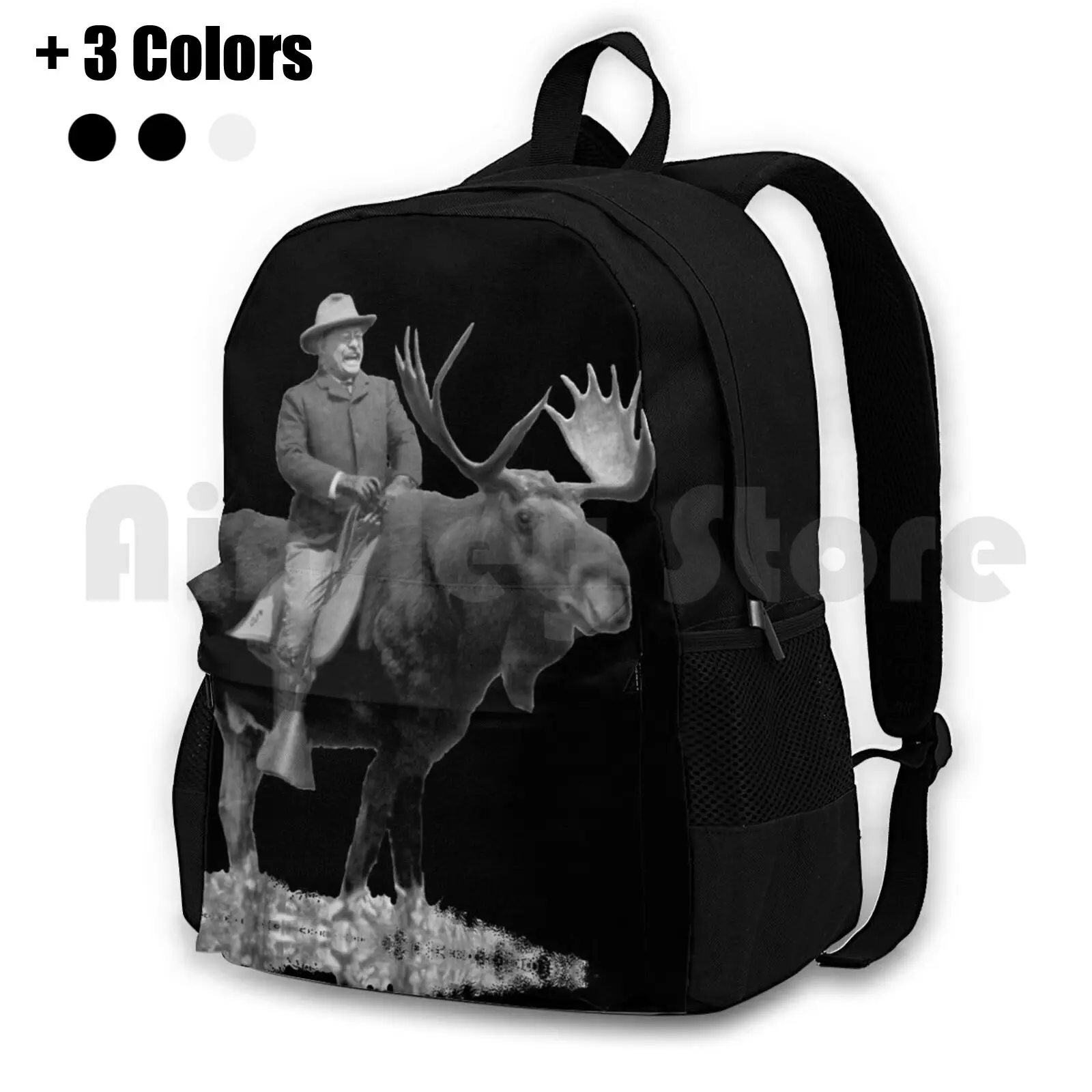 Teddy Riding A Bull Moose Outdoor Hiking Backpack Waterproof Camping Travel Teddy Bullmoose Bull Moose Funny President For Men