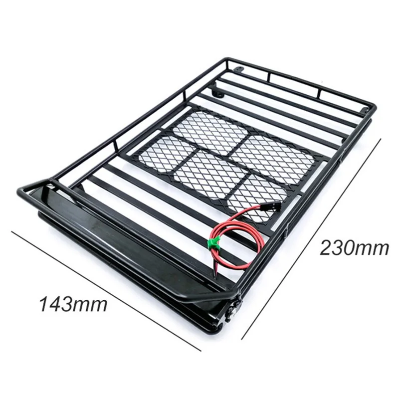 Large size Metal Luggage Carrier Roof Rack with 36 LED Light Bar for 1/10 RC Crawler Car Axial SCX10 90046 Traxxas TRX4