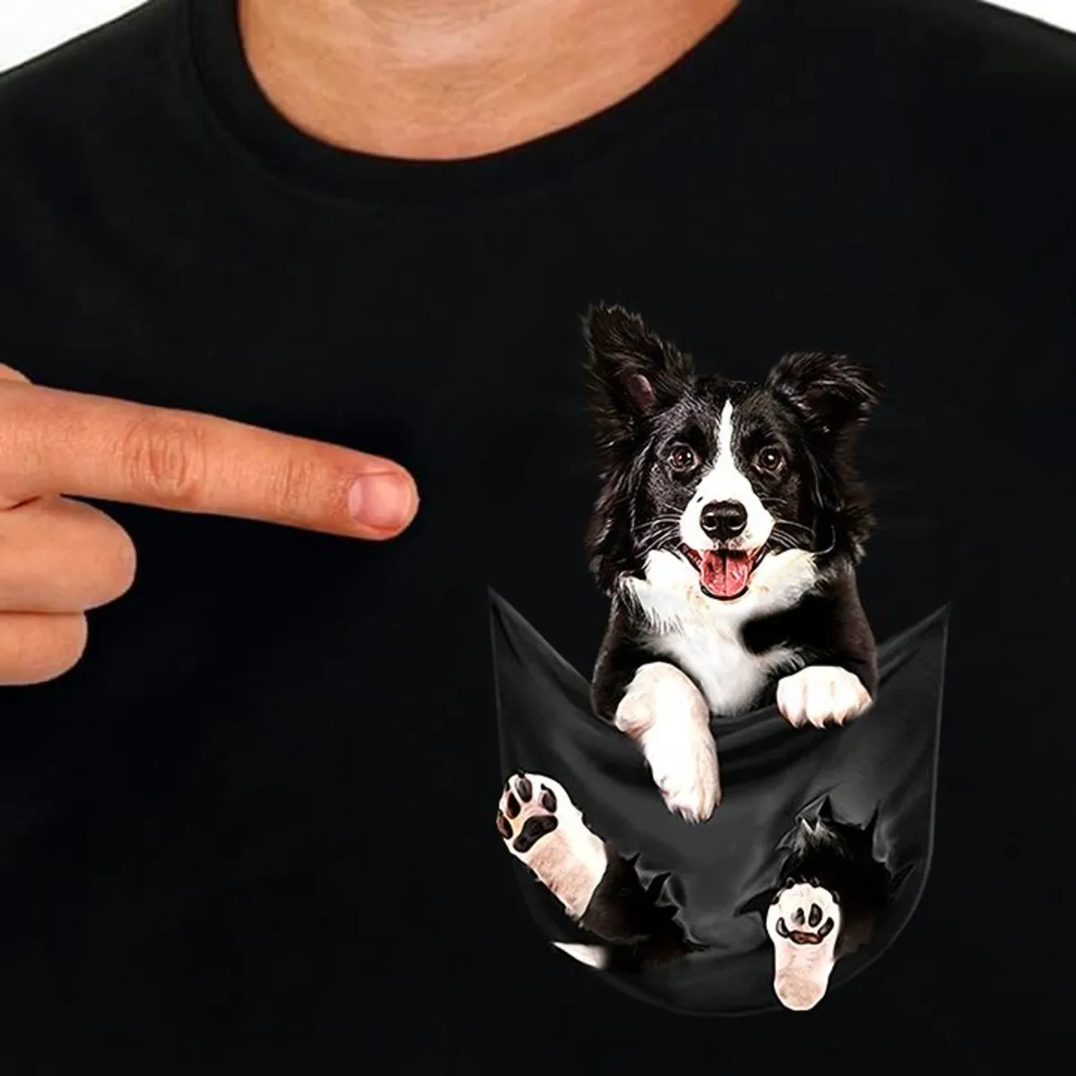 Pet Dog T-Shirt Fashion Brand Summer Pocket Border Collie Printed T-shirt Men\'s for Women Shirts Hip Hop Tops Funny Cotton Tees