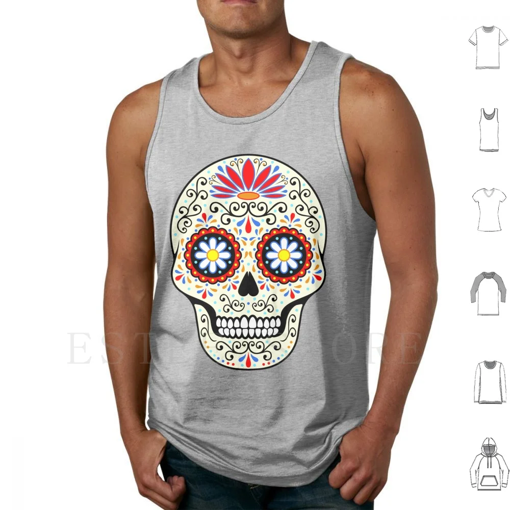 Sugar Skull Tank Tops Vest Sleeveless Sugar Skull Calavera Day Of The Dead Feast Day Of The Dead Mexico Skull Sugar Dia