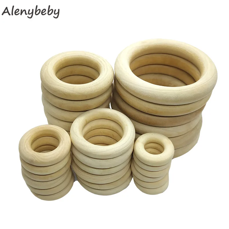 

120pcs Natural Wood Rings Circle Teether for DIY Baby Teething Necklace Craft, Ring Pendant Connectors Jewelry Making, 5 Size