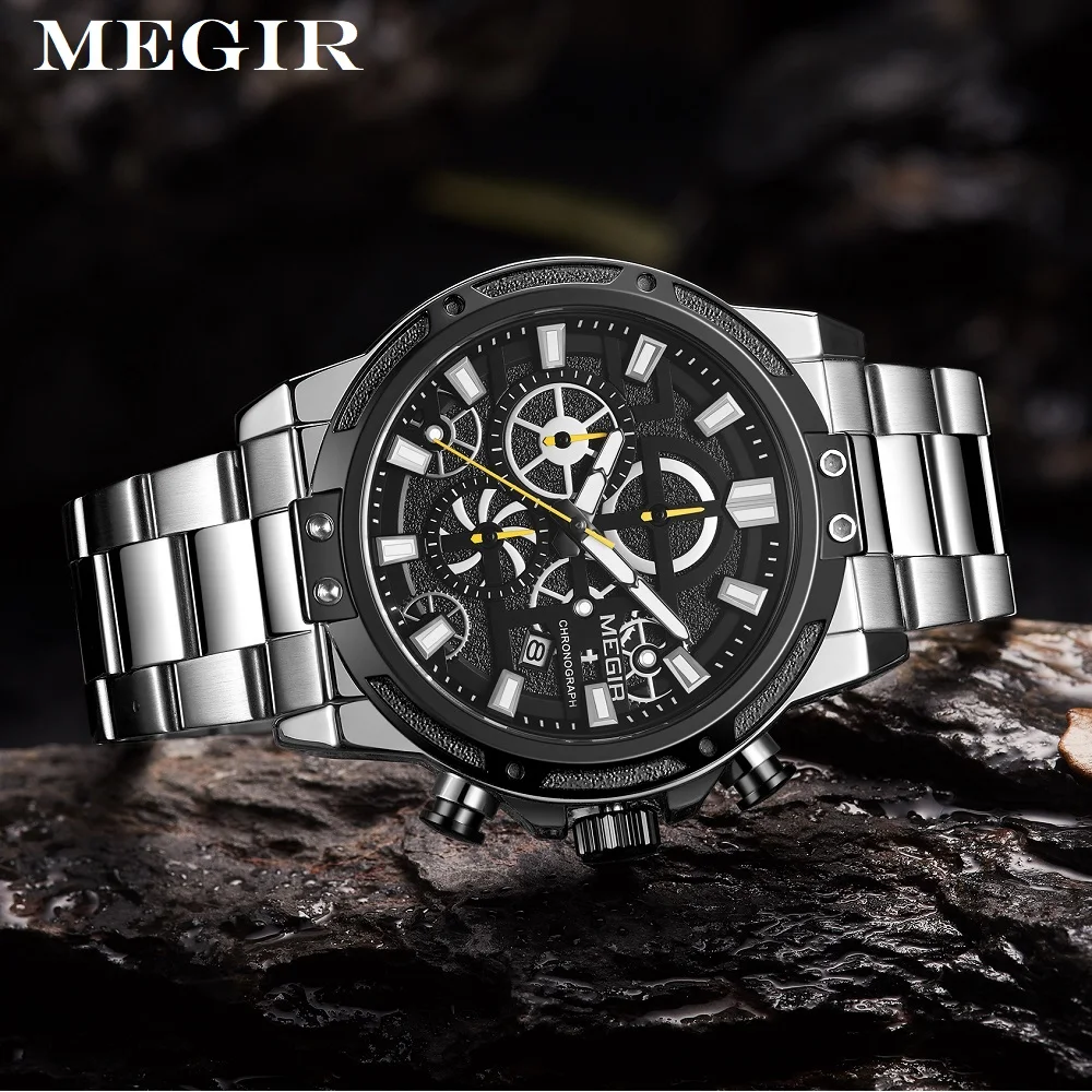 

MEGIR Official Mens Watches Top Brand Luxury Big Dial Quartz Wrist Watch Men Stainless Steel Relogio Masculino Montre Homme 2108