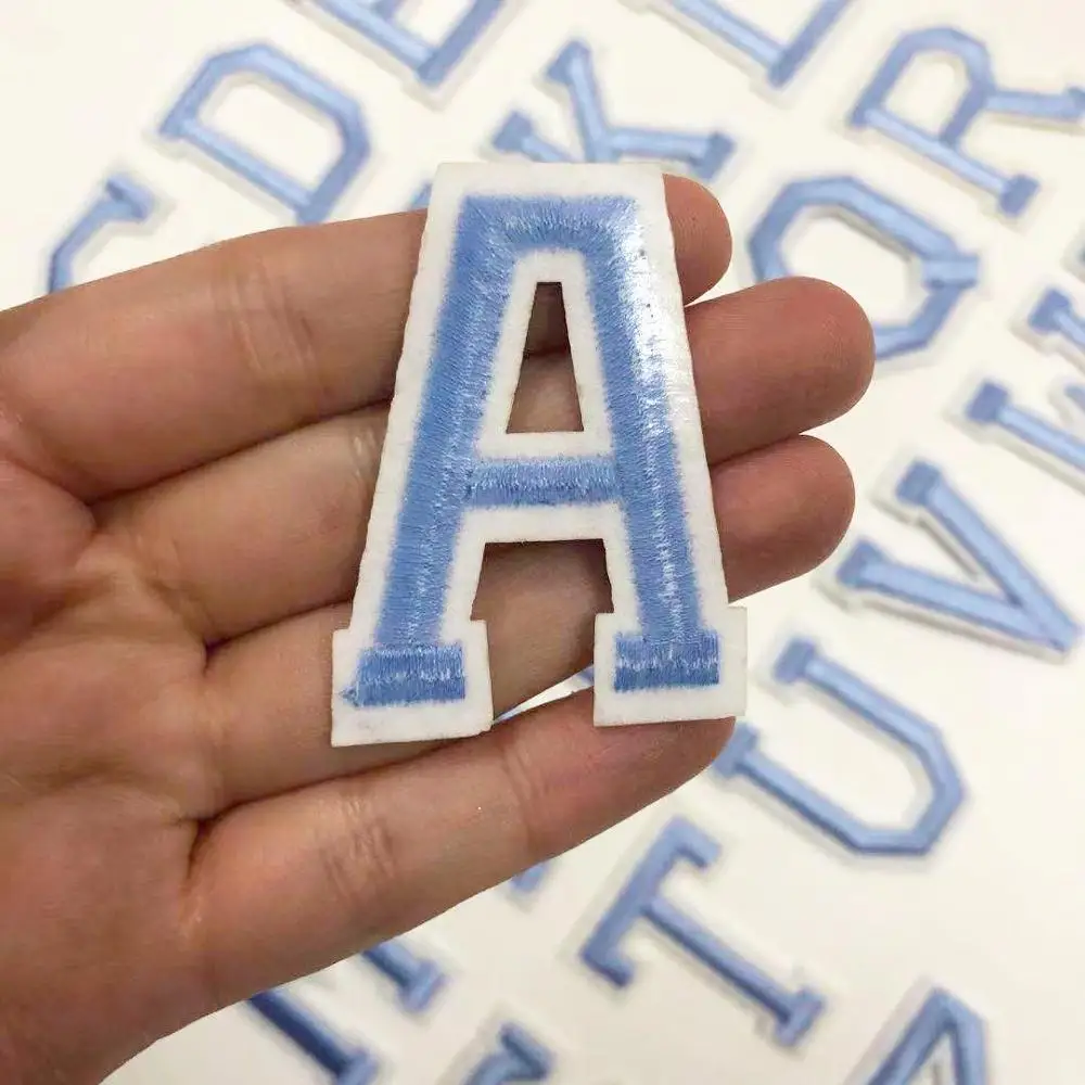 Light Blue Embroidered Letters Iron On Patch Applique Alphabet Patches For Kid Clothing Bags Sewing Name Badge Patch Accessories