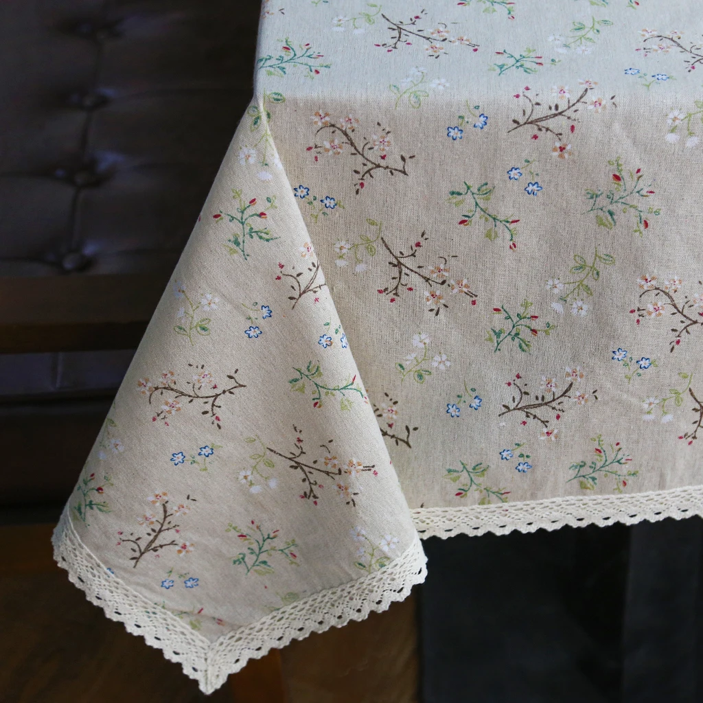 Fashion Dandelion Linen Table Cloth Country Style Flower Print Multifunctional Rectangle Table Cover Tablecloth with Lace Edge