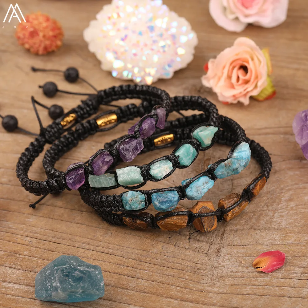 Natural Black Tourmaline Chip Beads Knotted Braided Bracelets Women Adjustable Amethyst Bracelet Dropship