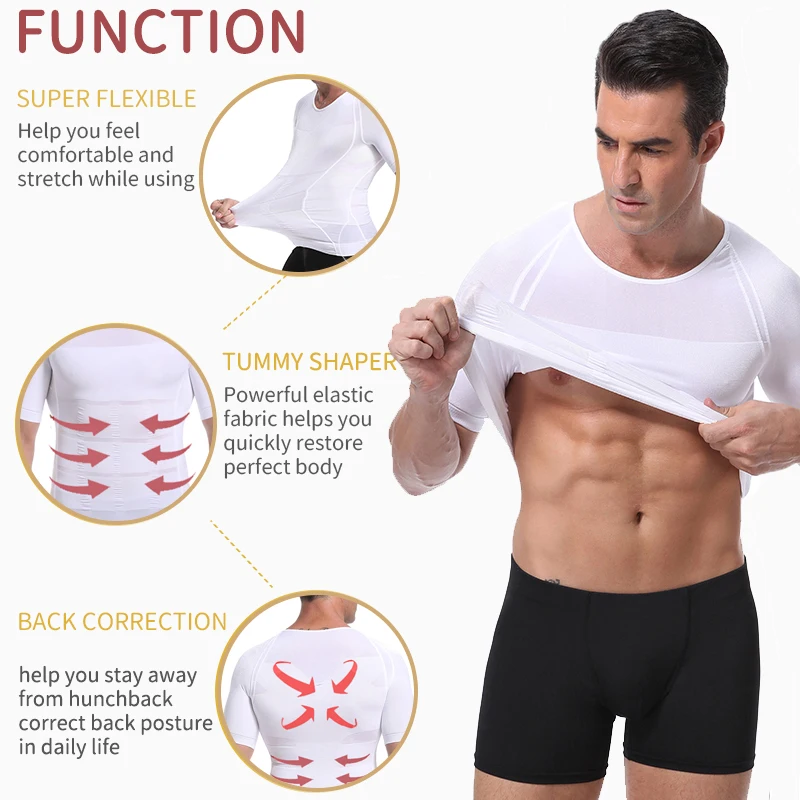 Classix Men Body Toning T-Shirt Body Shaper Corrective Posture Shirt Slimming Belt Belly Abdomen Fat Burning Compression Corset