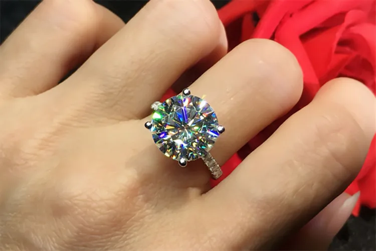 Custom Solid 10K Au417 White Gold Ring Women Wedding Anniversary Engagement Party Ring Round Moissanite Diamond Elegant Trendy