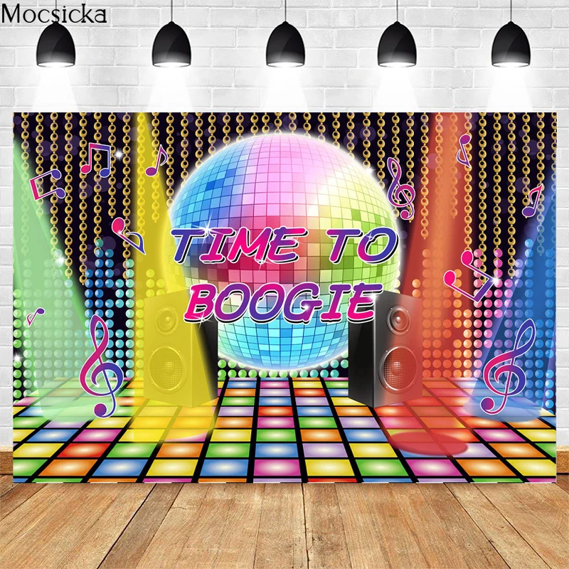 Mocsicka Time To Boogie Photography Background Disco Party Note Speaker Decoration Props Adult Portrait Photo Backdrop Banner