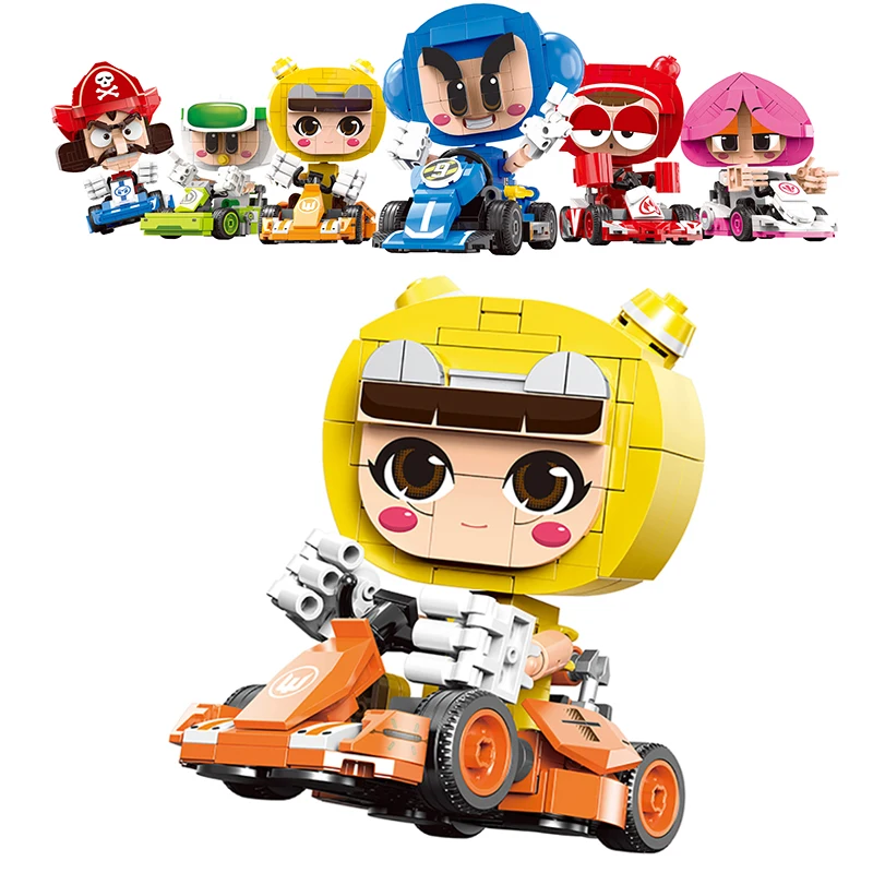 

Kart Racing Series Bricks Toys Character Dolls Black Little Girl And Novice Racing Cars Building Blocks Mini Model Kit MOC