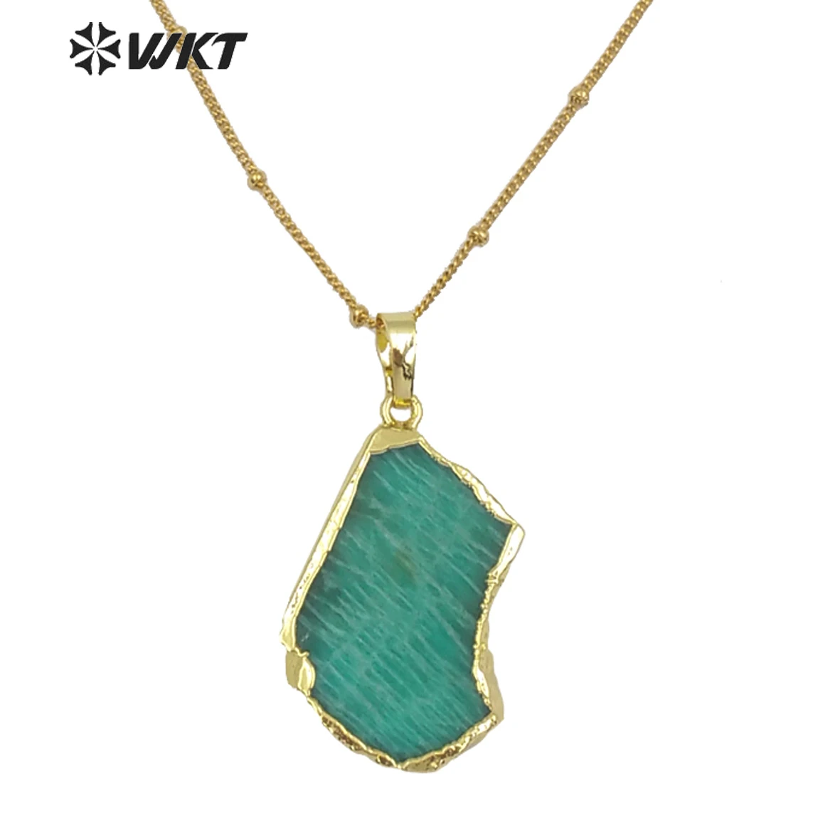 

WT-N1136 Natural Amazonite Necklace Raw Size Pendant With Gold Electroplated Women Fashion Chain Jewelry Finding