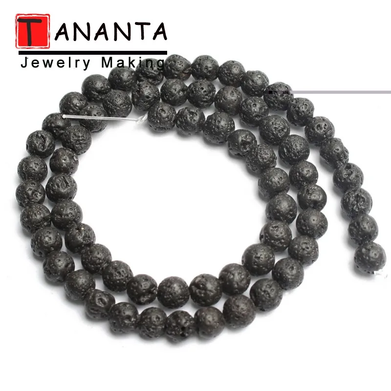 4MM-14MM Natural Black Lava Stone Volcanic Rock Round Beads For Needlework Jewelry Making DIY Bracelet Necklace Accessories 15''