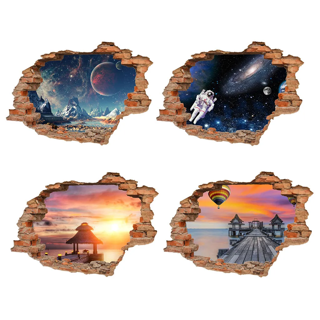 KAKUDER DIY 3D creative Cosmic sunset pattern Bridge Floor/Wall stickers Living Room Home Decor vinilo decorativo pegatinas 2021