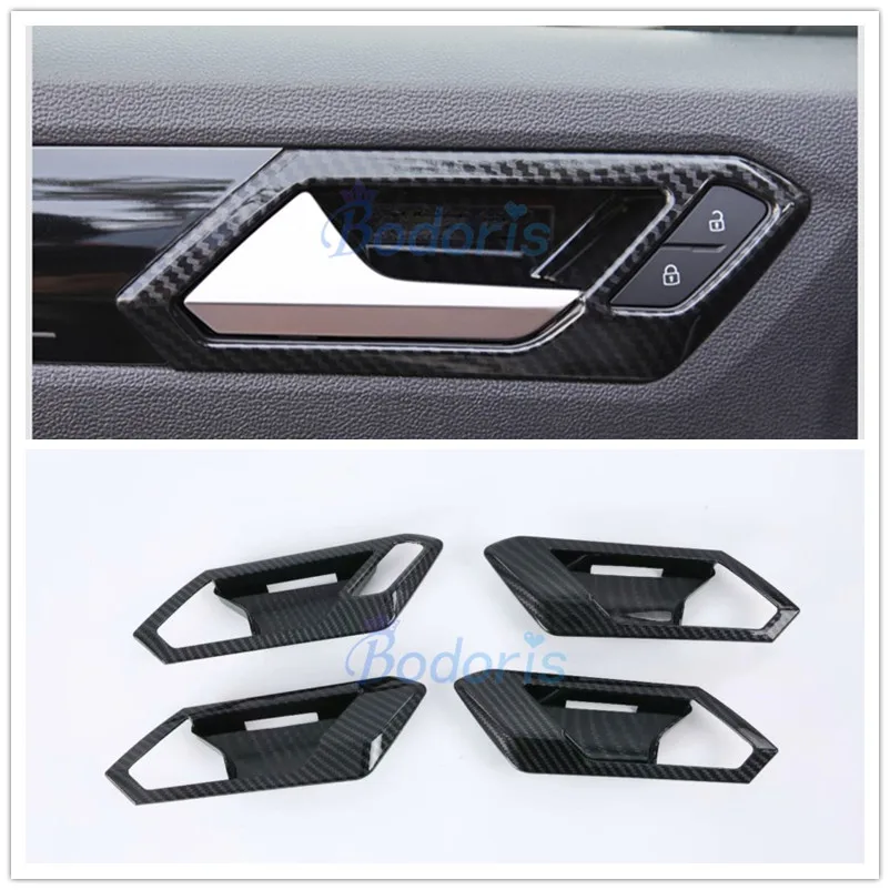 For Volkswagen For VW T-Roc TROC 2018-2020 Inteiror Carbon Fiber Color Door Handle Bowl Panels Grab Holder Protective Accessory