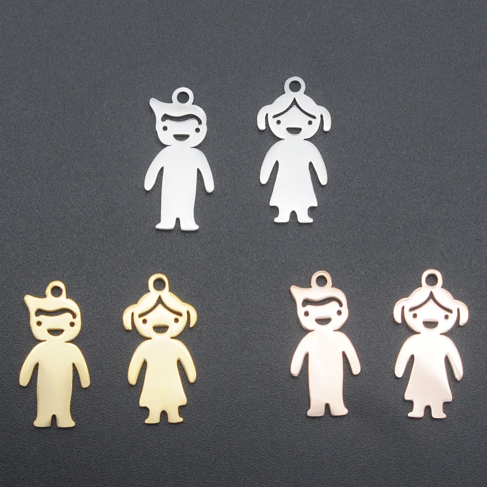 10pcs/lot 316 Stainless Steel Boy Girl Family Charm Pendant Wholesale Daughter Charms for Bracelet Making Jewelry Pendant