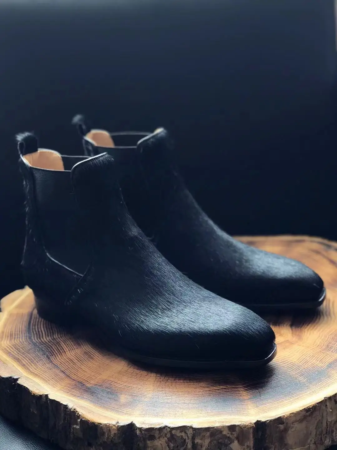 Cie Spring/Autumn Horse Hair Chelsea Ankle Boots Leather Sole Men Fiddle-Back/Beveled Waist High Quality Leather Footwear