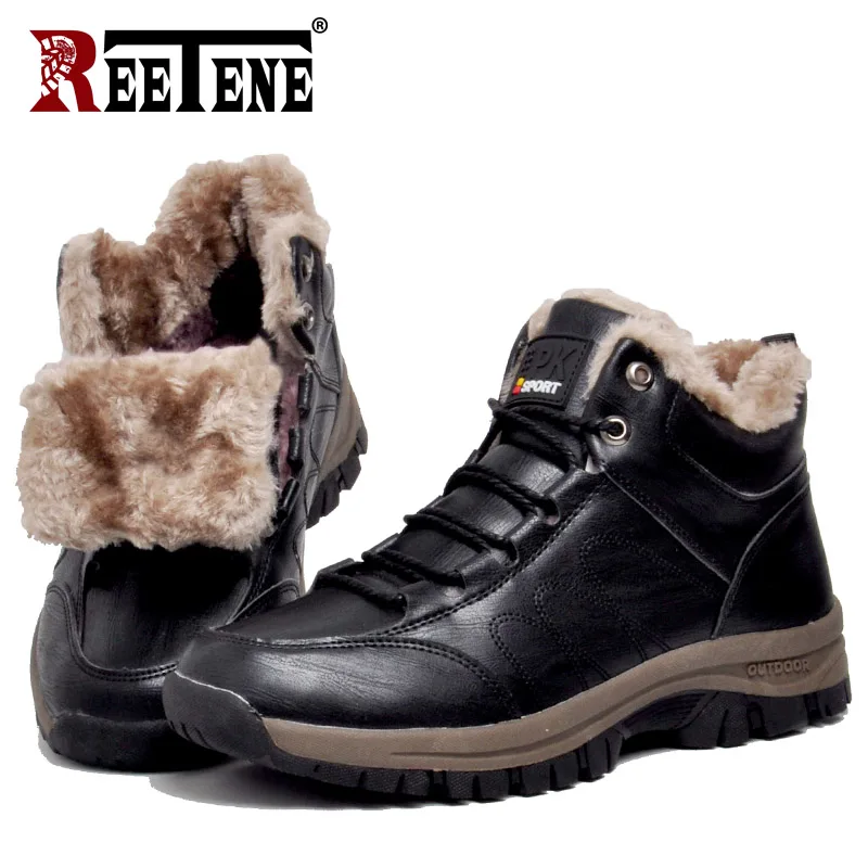 REETENE 2020 Warm Plush Men'S Boots Waterproof Leather Winter Boots For Men Vintage British Men'S Winter Shoes Men Ankle Boots