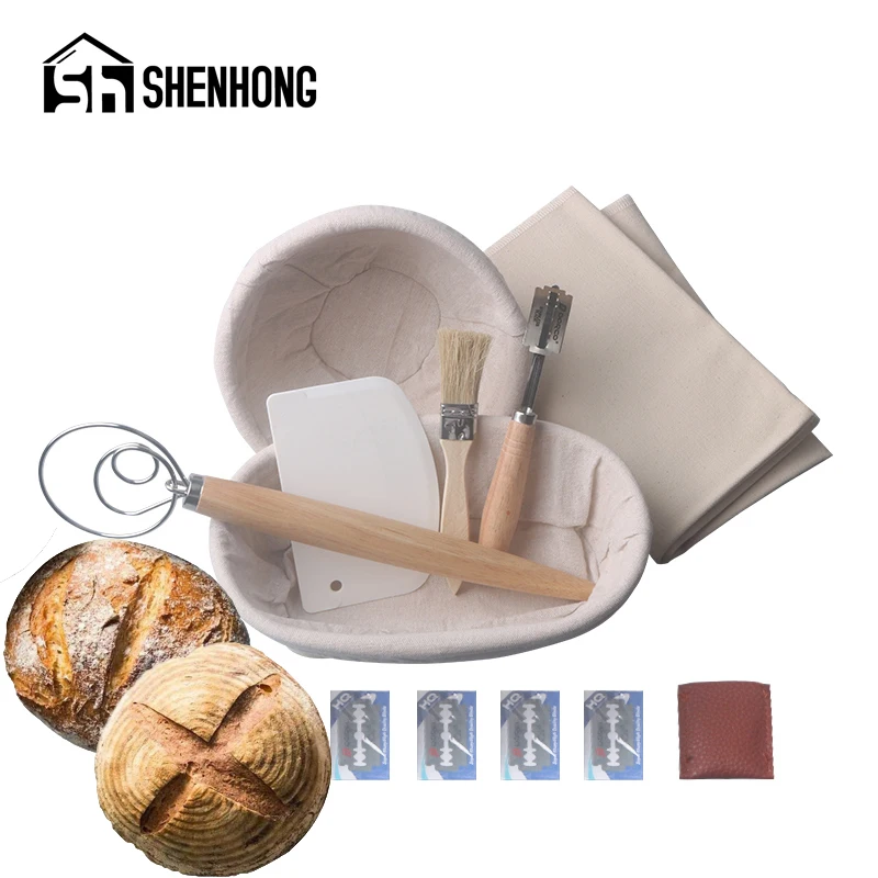 

SHENHONG Dough Fermentation Rattan Basket 7PCS Country Bread Baguette Banneton Brotform Proofing Proving Baskets Knife Linen