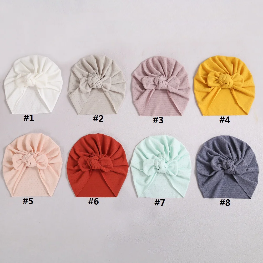 15pc/lot Solid Cotton Baby Turban Hat Bowknot Baby Girls Knit Head Wraps Kids Bonnet Beanie Caps Newborn Girls Photography Props