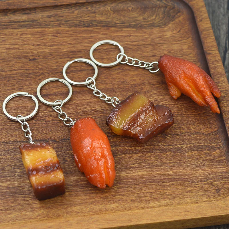 Creative Simulation Food Keychain PVC Model Gift Keychain Soft Glue Fake Braised Pork Belly Roasted Chicken Keychain K4230