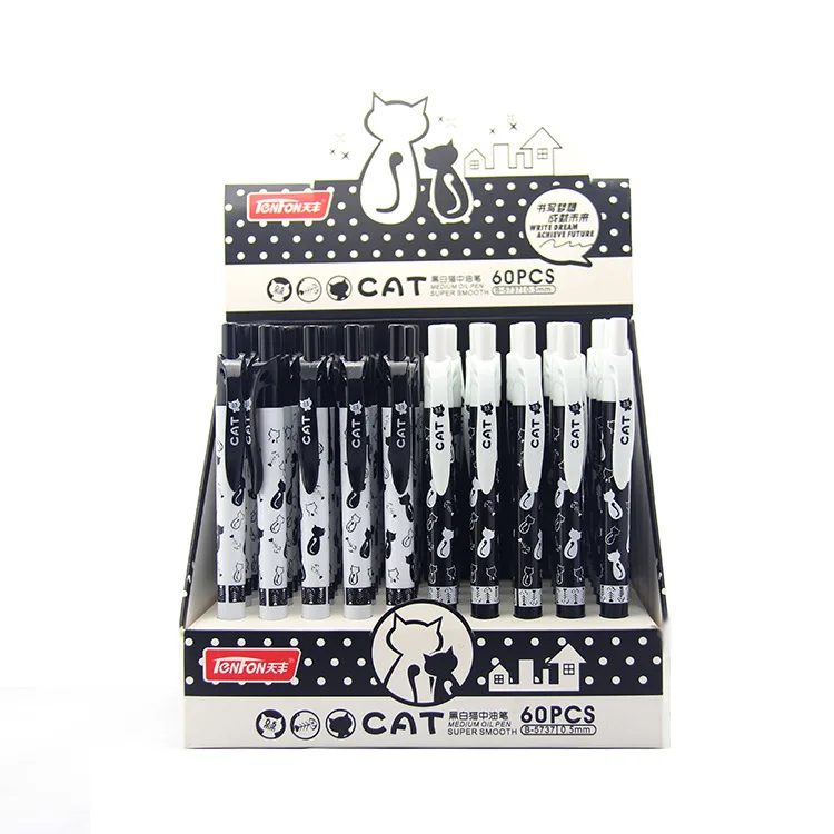 Ellen Brook 1 Pcs Cute Black White Cat Ballpoint Pen Kawaii 0.5mm Blue Stationery Pen For Kids Office School Supplies