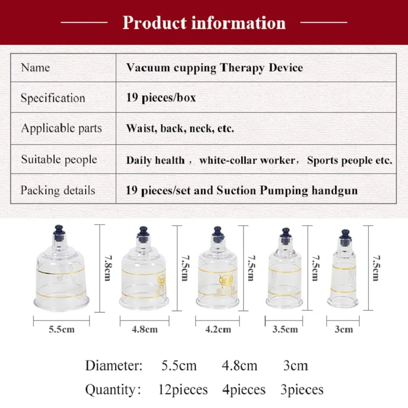 Vacuum Cupping Cans Set Baugan Suction Cups Massage Ventouse Anti Cellulite Cupping Set Bank Physical Therapy Acupunture Jars