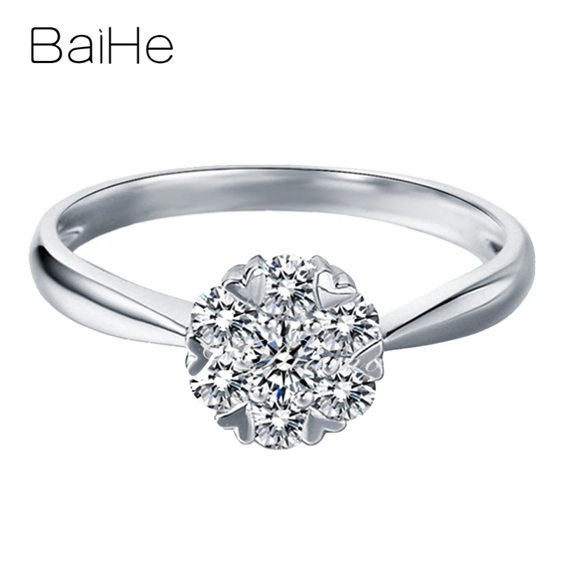 

BAIHE Solid 14K White Gold H/SI Natural Diamond Round Ring Women Wedding Engagement Trendy Fine Jewelry Making Anel diamante