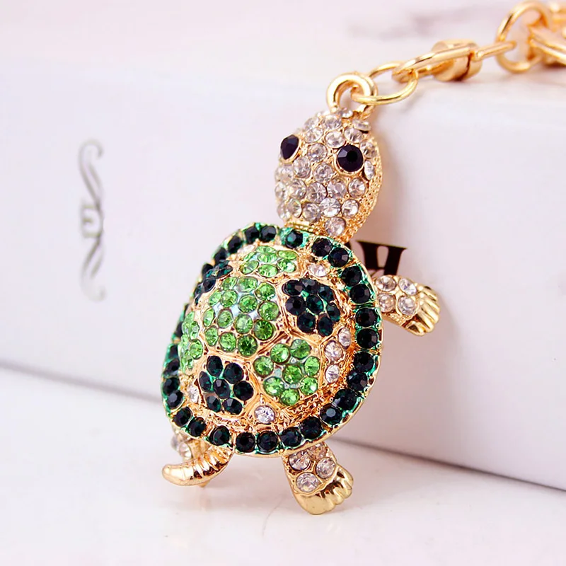 Cute Turtle Shape Pendant Keychain Colorful Shiny Rhinestone Turtle Key Chain Keyrings Women Girls Hanging Ornament Accessories