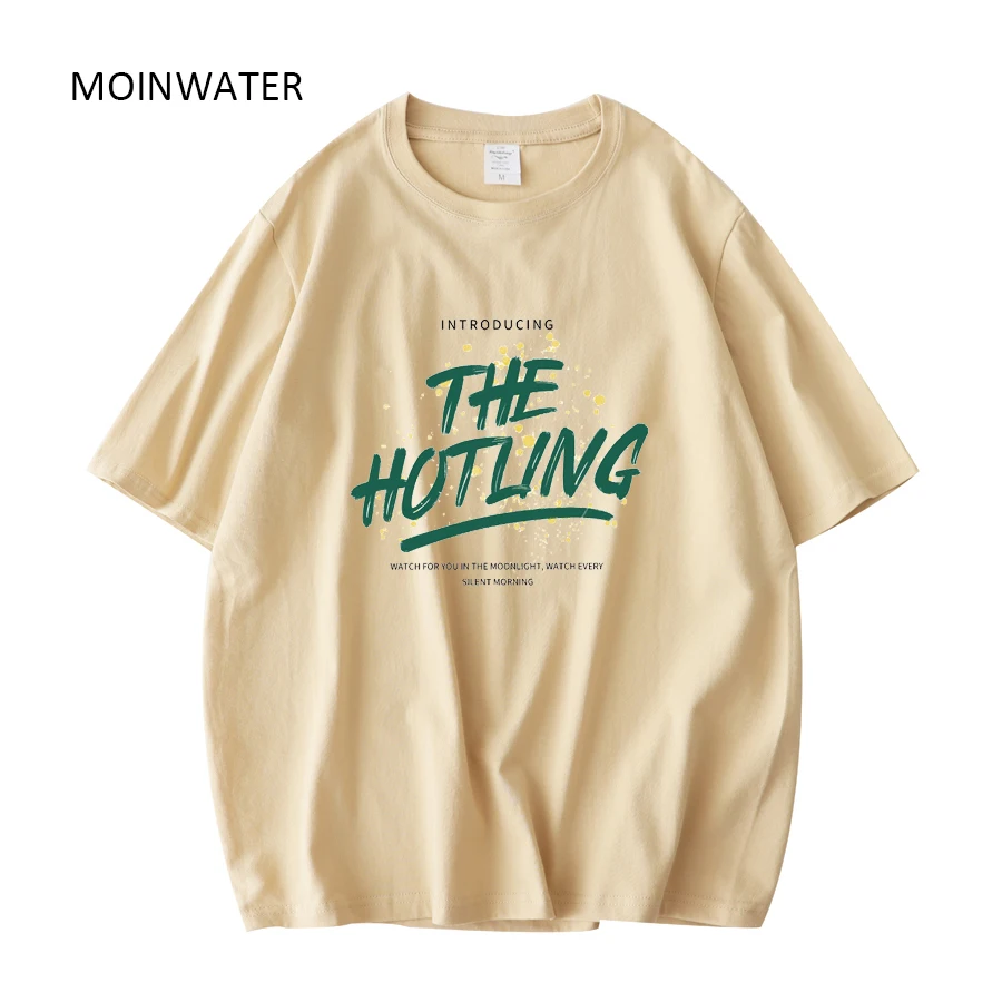 MOINWATER New Women Green Letter 100% Cotton T-shirts Lady Summer Tops Female White Short Sleeve Tees MT21044