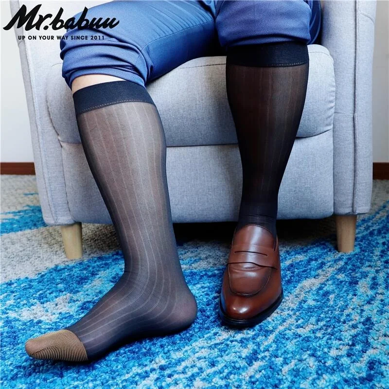 

3 colors available mid-high tube wide striped gold toe blue toe men's business suit men socks