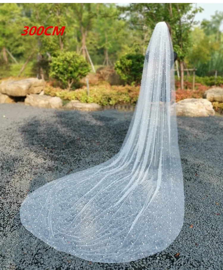 Real Photos White Ivory Long Pearl Veil With Comb Bridal Veil Cathedral Wedding Veil with Pearls Wedding Accessories