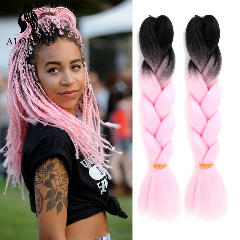 Alororo Ombre Braiding Hair Synthetic Hair Braids 24 Inches Afro Pink Jumbo Braid Hair Extension for Braids 100 Colors