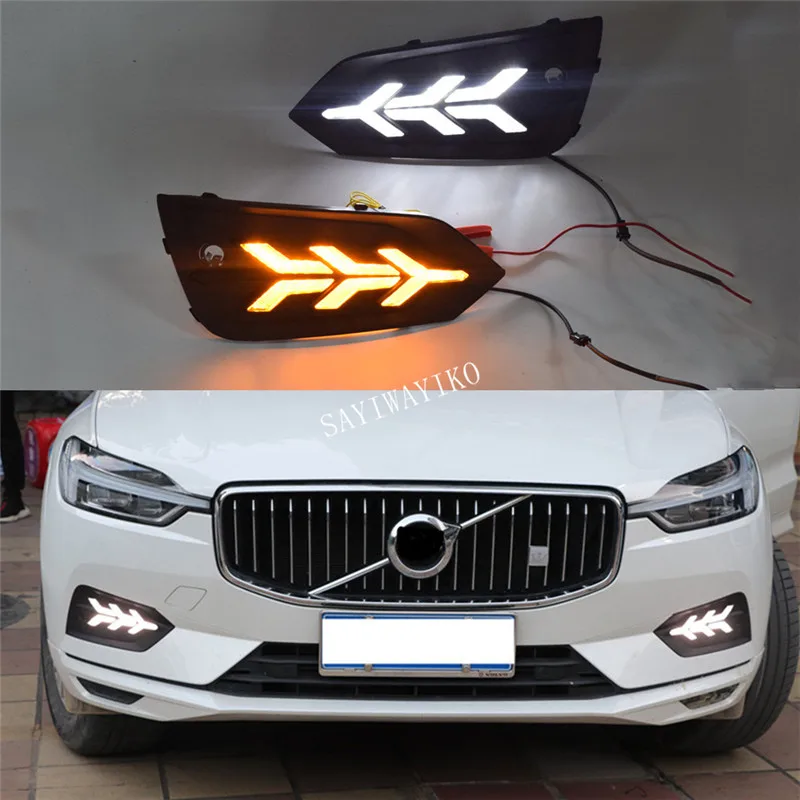 

2PCS LED Daytime Running Light For Volvo XC60 2018 2019 Flowing Turn Signal Function Car DRL Fog Lamp