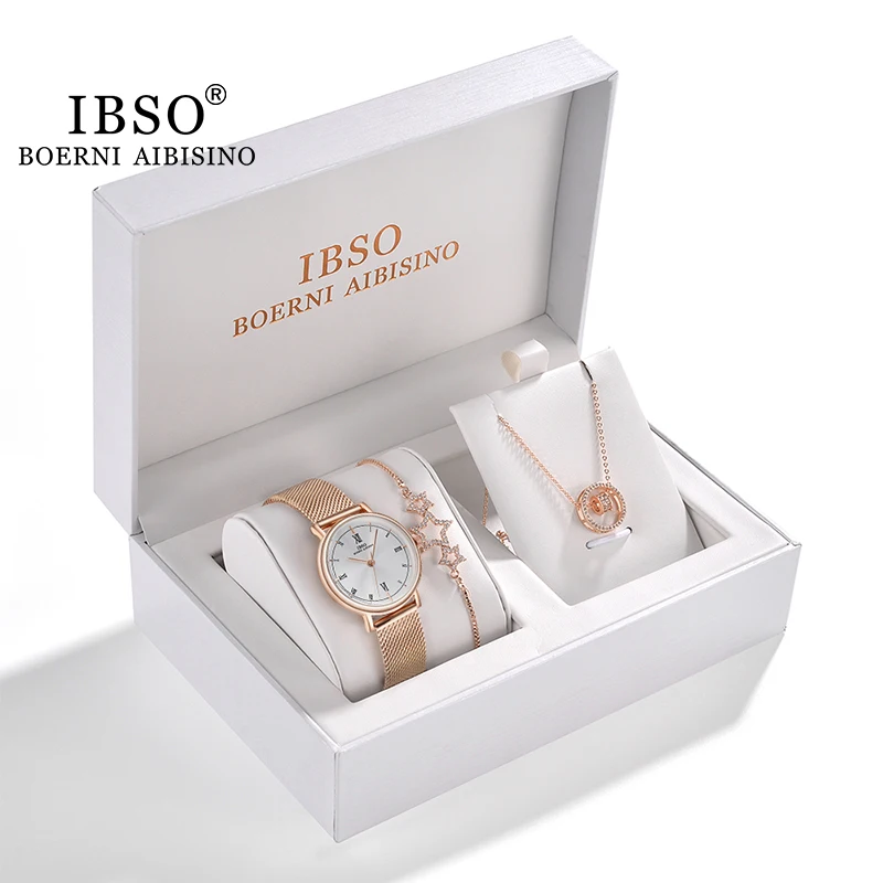 IBSO Women Watch Gift Set Crystal Design Bracelet Necklace Watch Sets Female Jewelry Set Fashion Silver Set Watch Lady's Gift