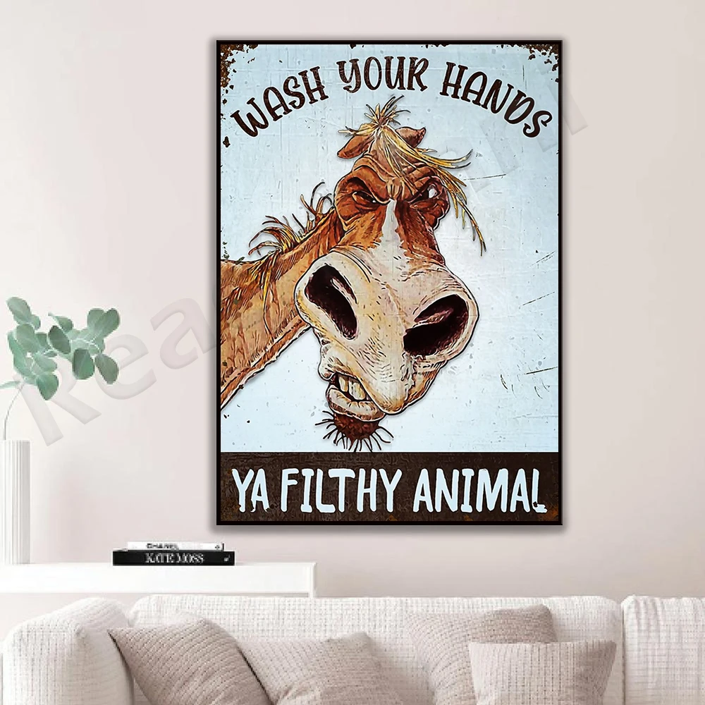 Grumpy Horse Wash Your Hands Ya Filthy Animal Poster Toilet Restroom Home Living Decor Poster