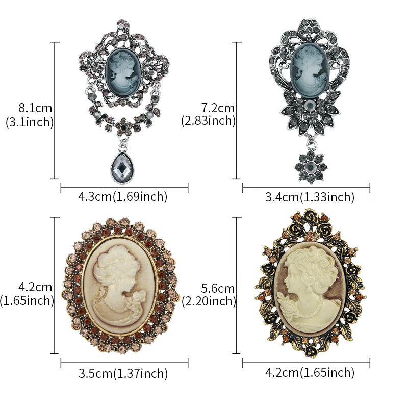 Baiduqiandu Brand Factory Direct Assorted Styles Crystal Rhinestones Cameo Vintage Brooch Pins for Women