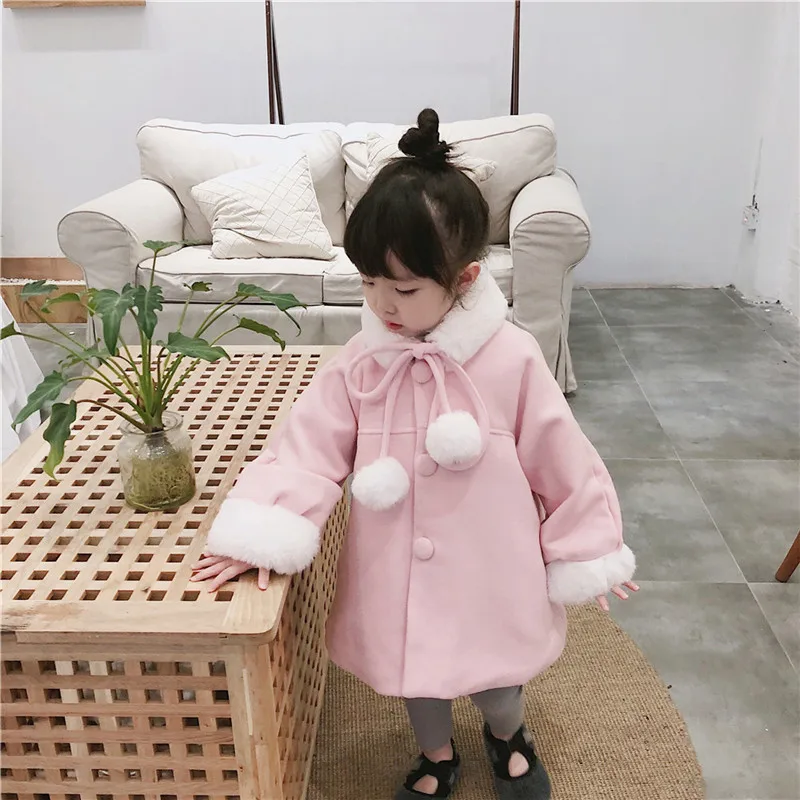 

Tonytaobaby Winter New Style Baby Girls Light Luxury Wind Pink Deconstructable Fur Collar of Padded Overcoat