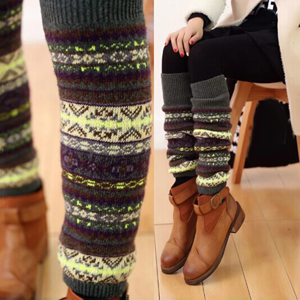 Fashion Women's Winter Warm Stockings Leggings Warm Boots Knee High Knit Crochet Socks Style Winter Warm Stockings