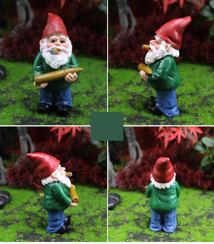 2 teile/satz Mini Lustige Nette Zwerge Und Kanone Harz Gnome Statue DIY Bonsai Dekoration Für Home Office Schreibtisch Skulptur Dropshipping – Detail 9