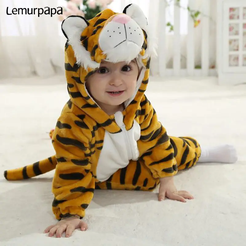 Baby Kleidung Nette Tiger Tier Kostüm Kleinkind Junge Mädchen Onesie Flanell Warm Zipper Neugeborenen Infant Lustige Overall Kigurumis