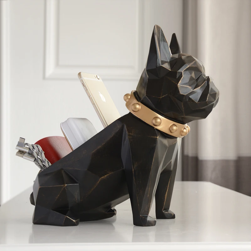 

Storage Box for Home Decor Organizer Box Resin French Bulldog Desktop Storage Box Mobile Phone Tools Control Dog Statue Figurine