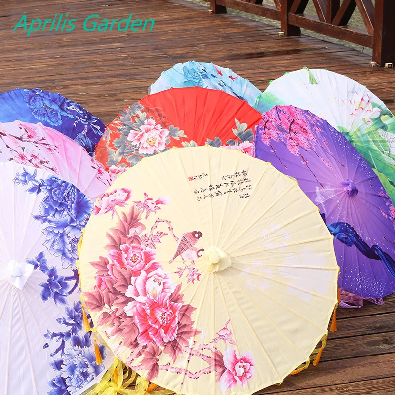 New Bamboo Oiled Paper Umbrella Women Tassels Yarn Ribbon Hanfu Umbrella Woman Parasol Retro Performing Japanese Chinese Style