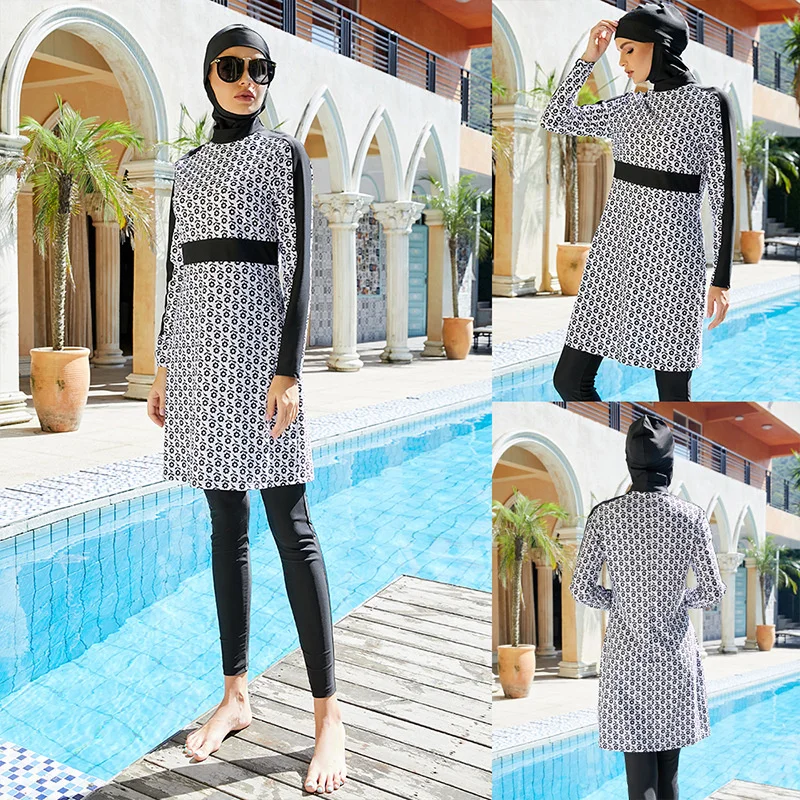 Long Micro Sleeves Straight Full Burkini Muslim Swimwear Hijab Islamic Swimsuit Fashion Turkey Women Full cover Swim