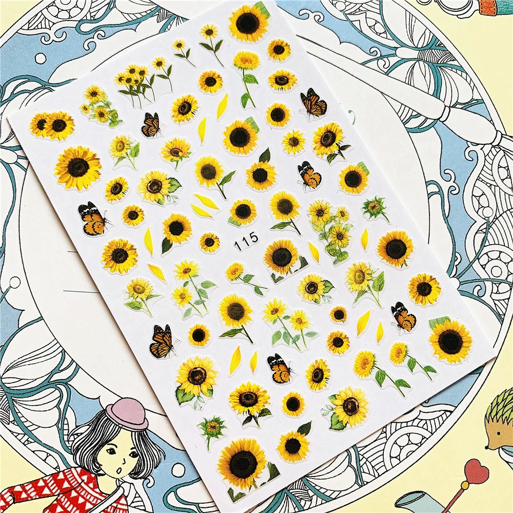 

EB-115 EB-114 Sun flower daisy 3D Back glue Nail Art Stickers Decals Sliders Nail ornament decoration