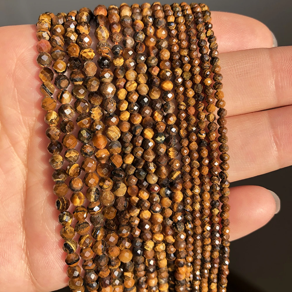 Natuursteen Facet Geel Tiger Eye Gem Losse Spacer Kralen Voor Sieraden Maken Diy Armband Oorbellen Accessoires 15 ''2 3 4Mm