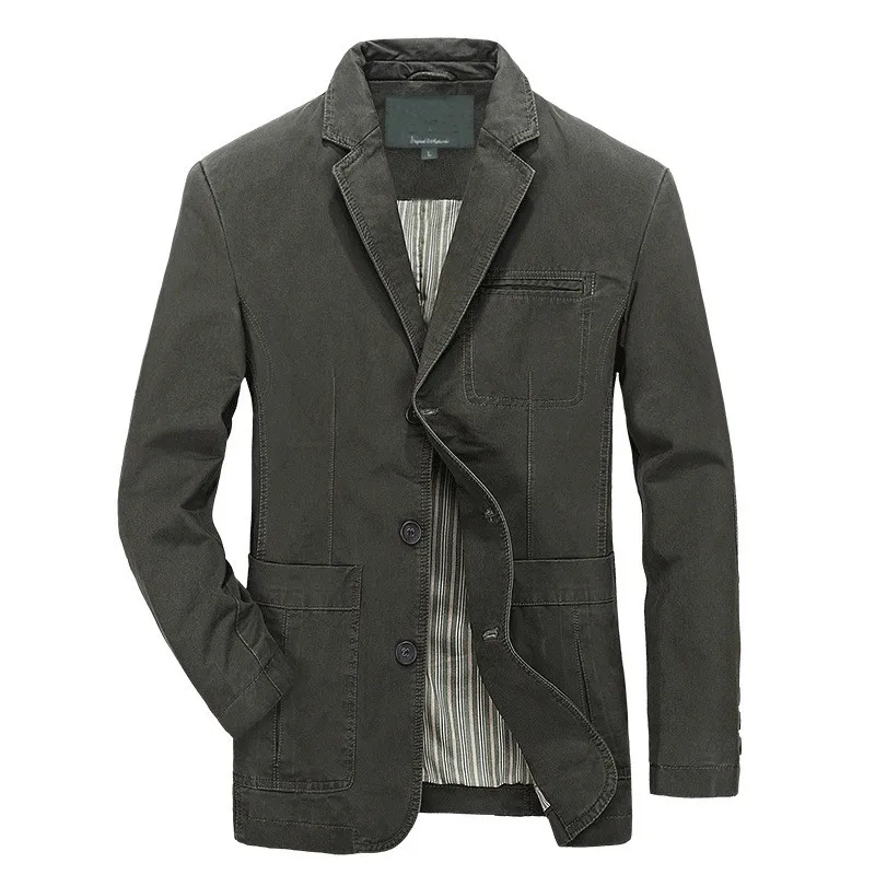 Blazer Jacket Men Cotton Washed Suit Coats Casual Slim Fit Luxury Business Jaqueta Masculina Outwear Military Bomber Jackets